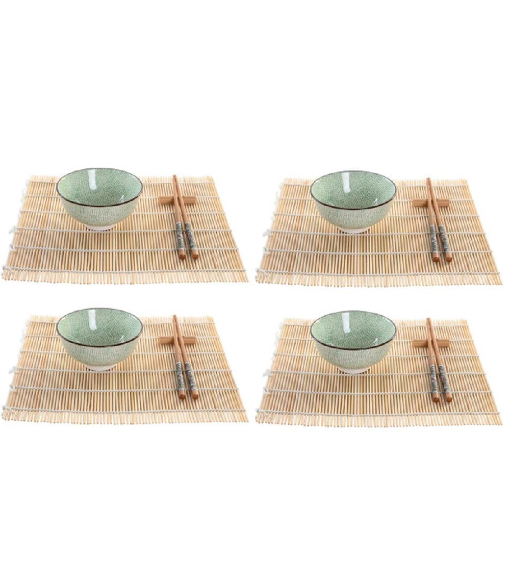 wadiga Set à sushi 16 pièces bambou et céramique vert