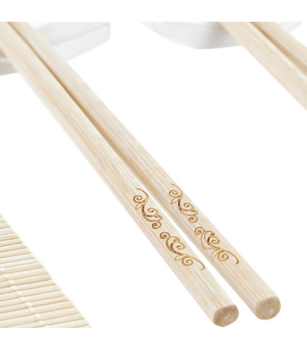 Wadiga Set à Sushi 9 Pièces Bambou Et Céramique Blanche