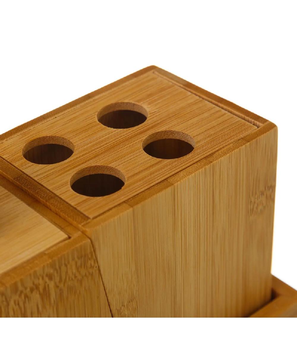 Wadiga Set Bambou Salle De Bain Distributeur Savon Porte Brosse à Dents Gobelet Rangement