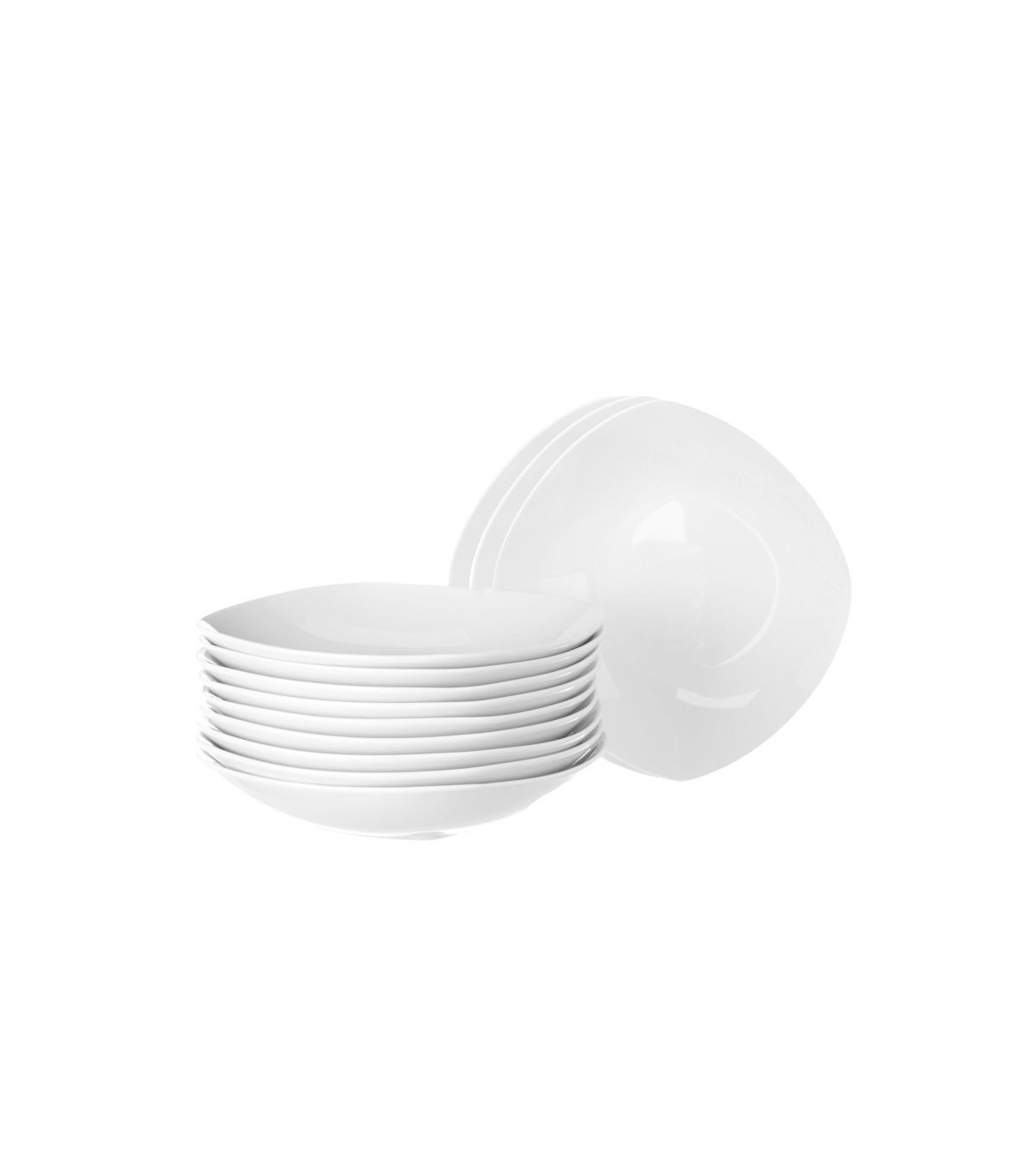 wadiga Set de 12 Assiettes à Soupe Carrées en Porcelaine Blanche