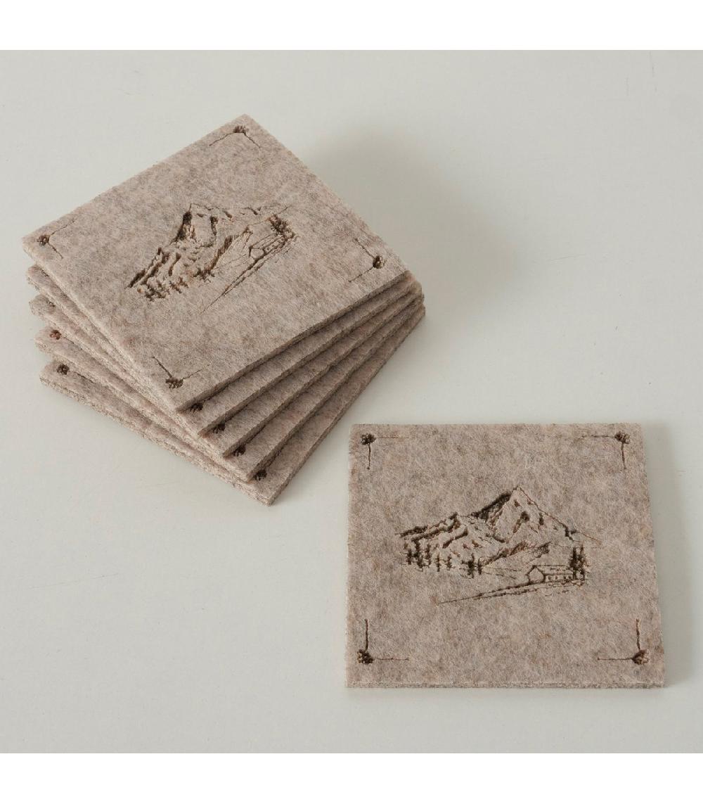 Wadiga Set De 12 Dessous De Verre En Feutre Montagne 10x10cm
