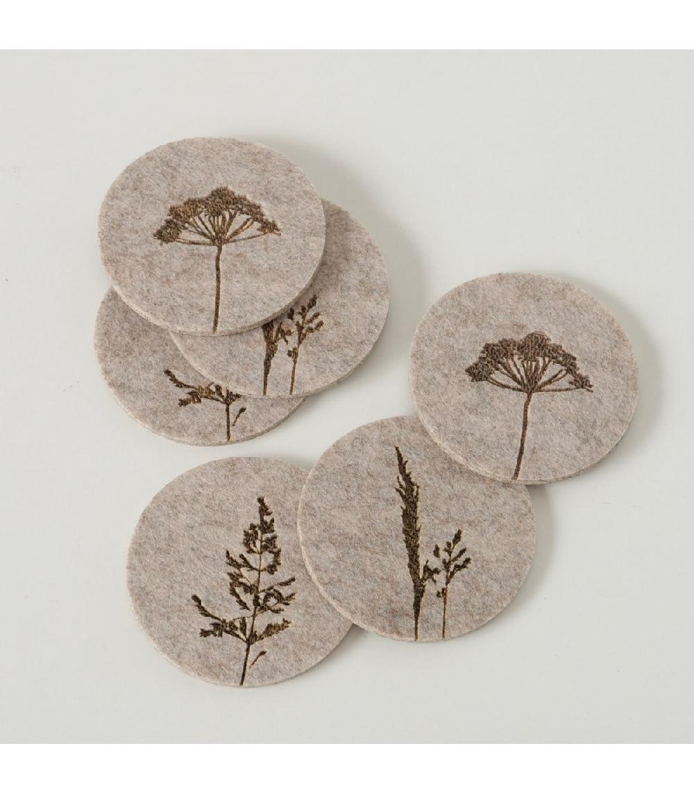 Wadiga Set De 12 Dessous De Verre Ronds En Feutre Herbes D10cm