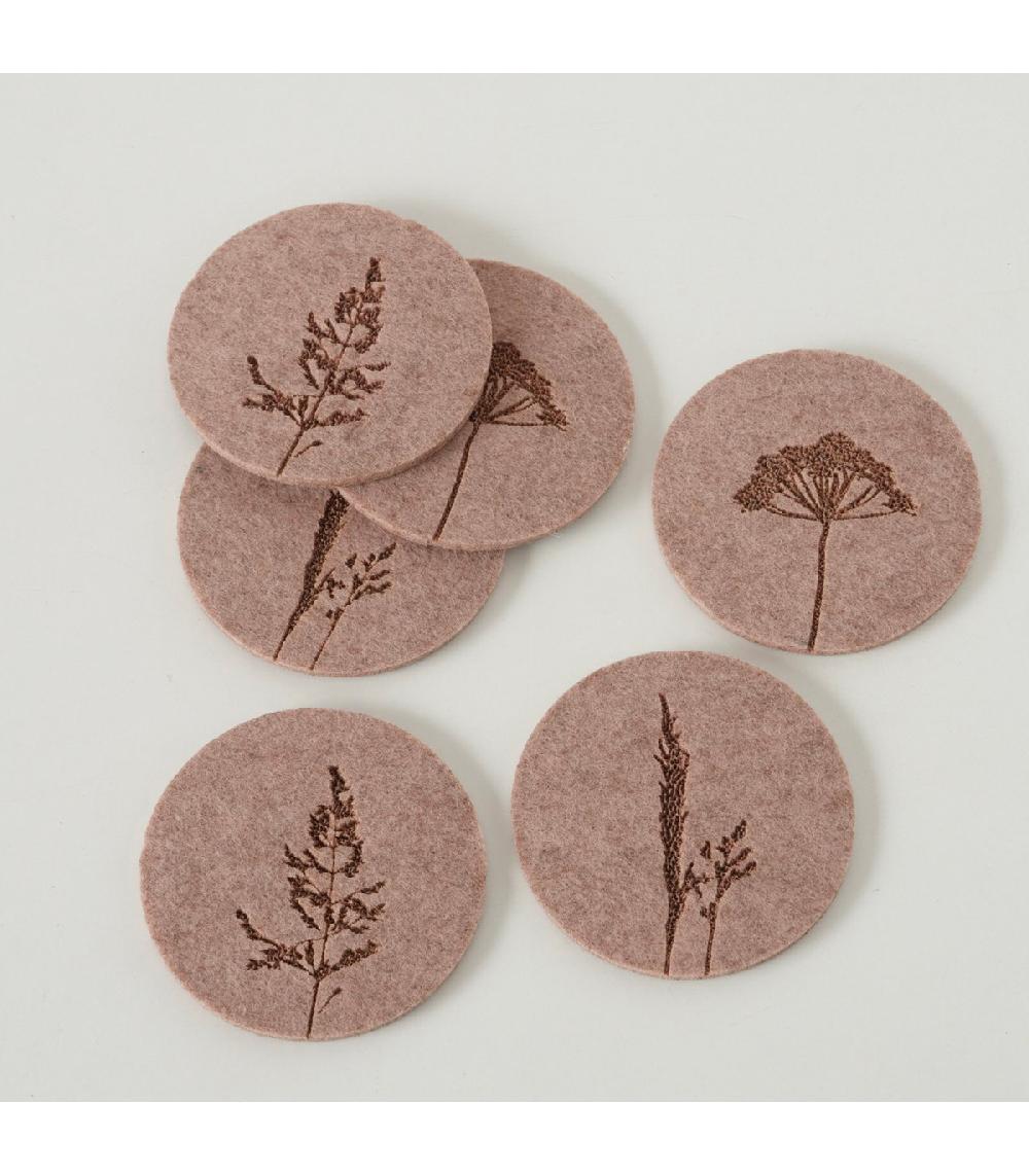 Wadiga Set De 12 Dessous De Verre Ronds En Feutre Herbes D10cm