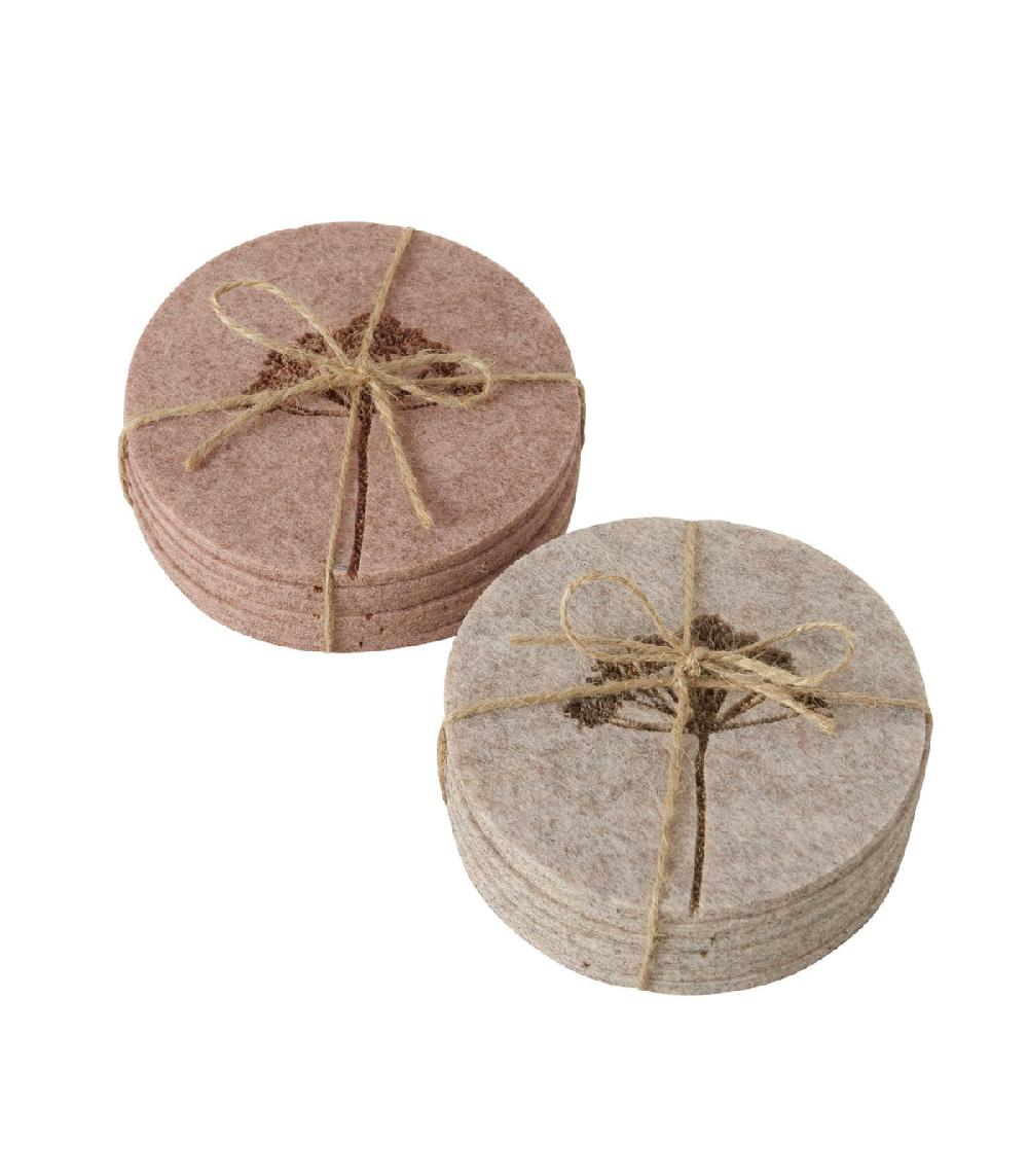 wadiga Set de 12 dessous de verre ronds en feutre herbes d10cm