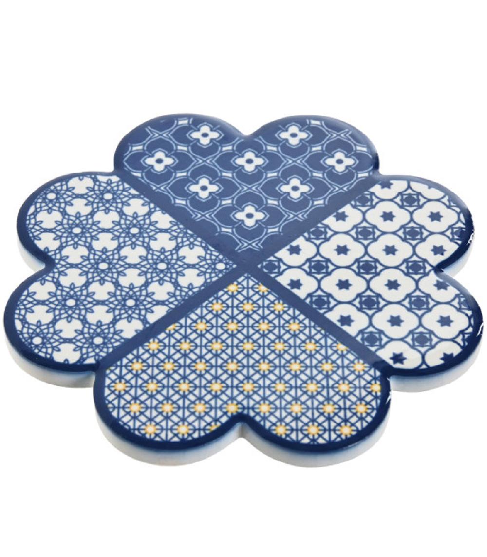 Wadiga Set De 12 Dessous De Verres En Dolomite Bleu Et Blanc 11.5x11.5x0.7cm