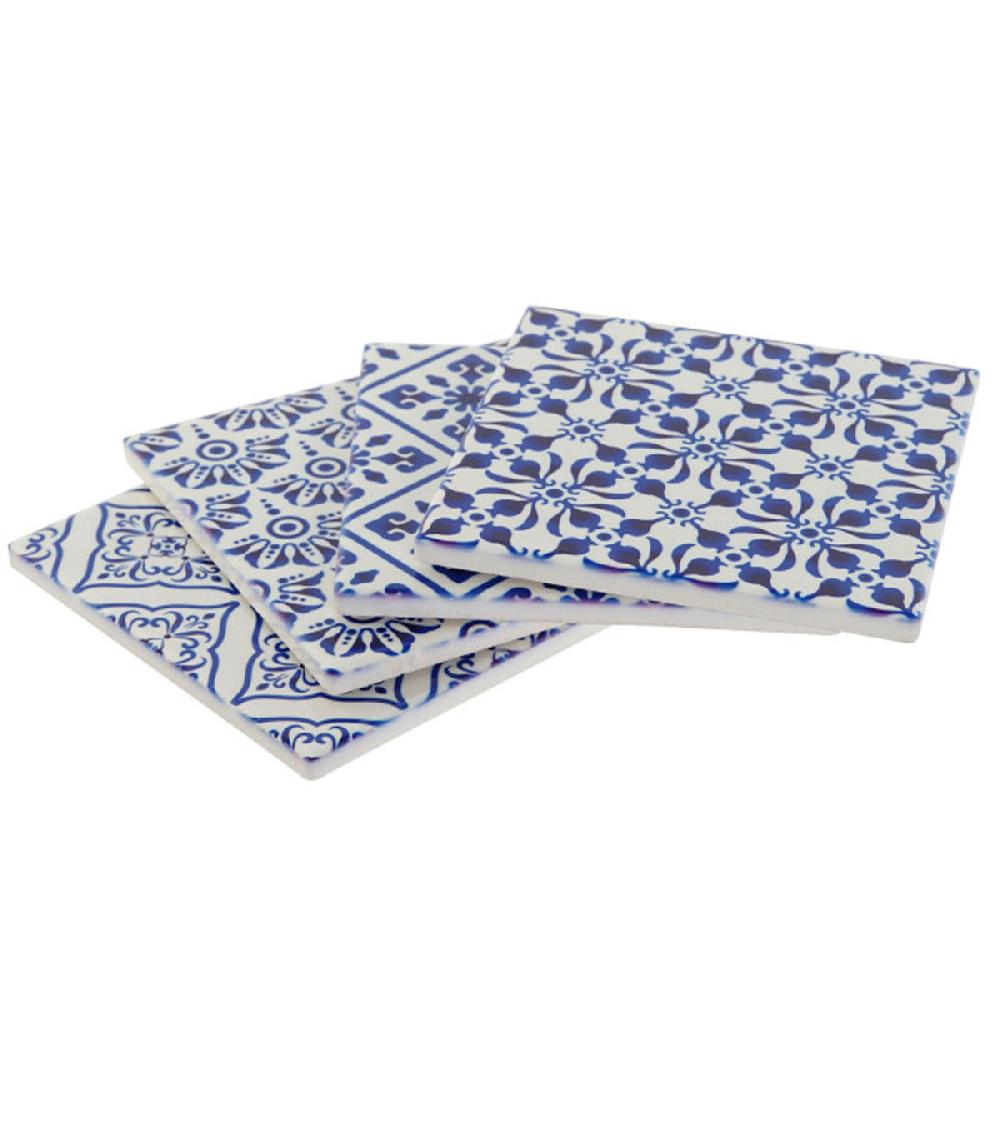 Wadiga Set De 12 Dessous De Verres En Dolomite Bleu Et Blanc 11x11x0.7cm