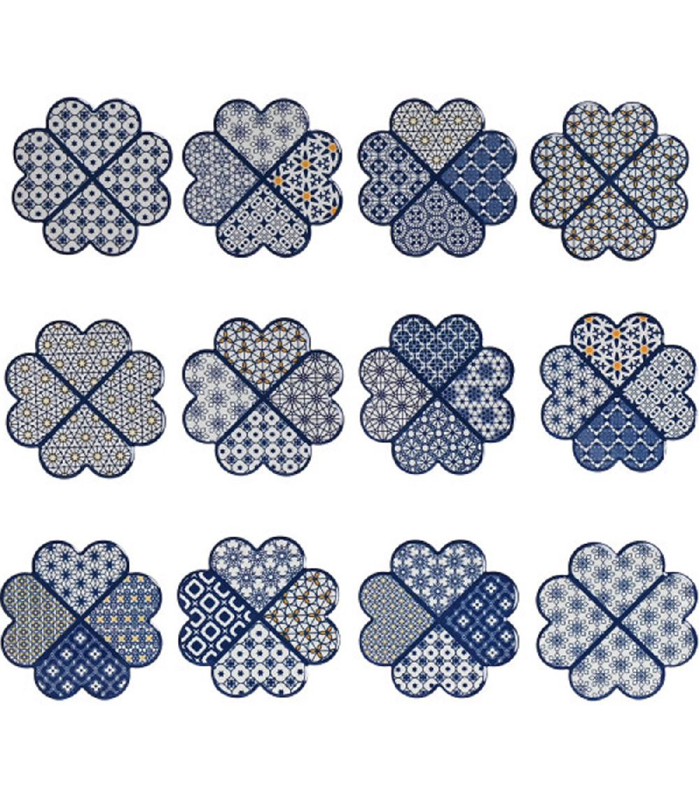 wadiga Set de 12 dessous de verres en dolomite bleu et blanc 11.5x11.5x0.7cm