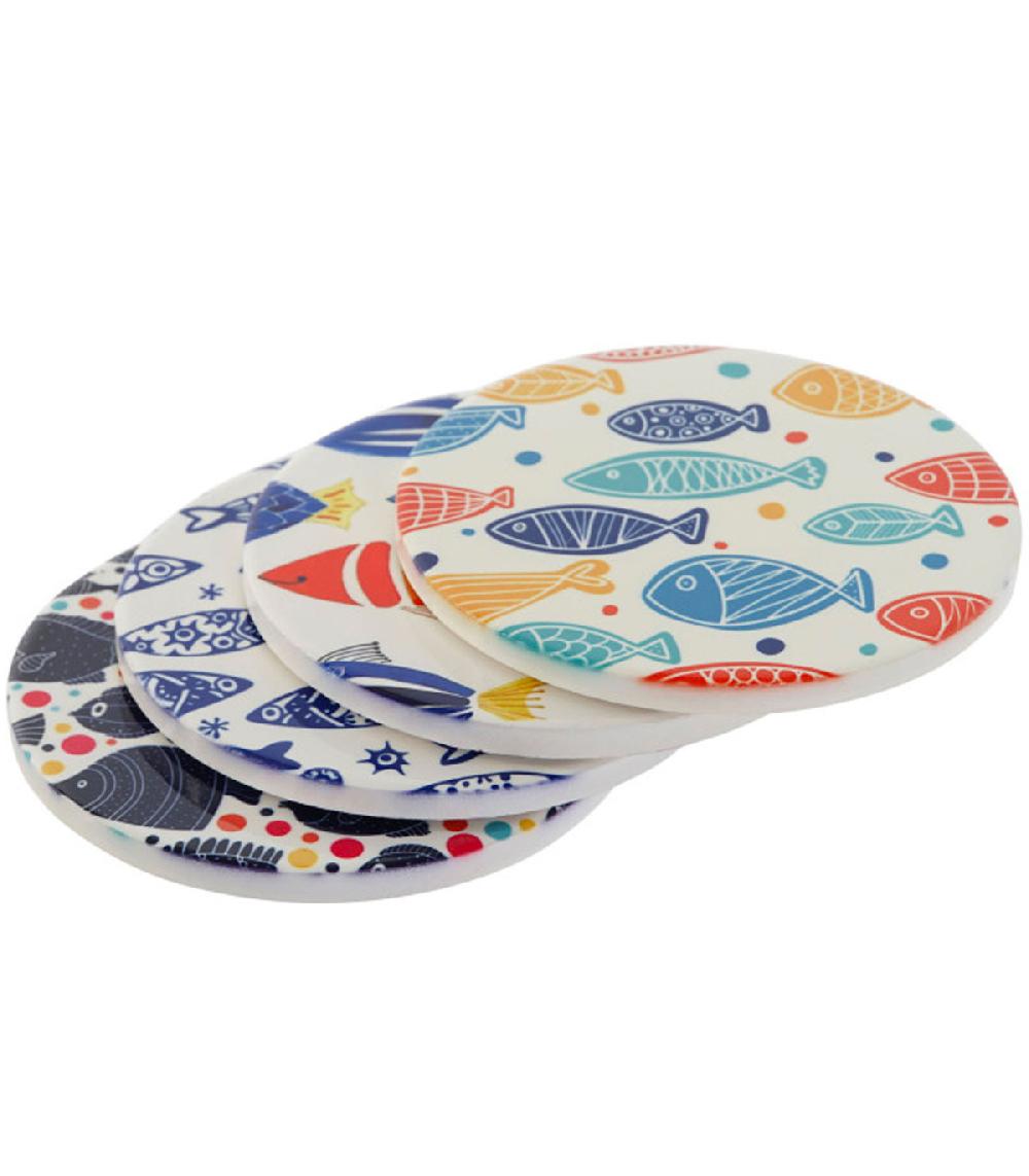 Wadiga Set De 12 Dessous De Verres En Dolomite Poissons 11x11x0.7cm