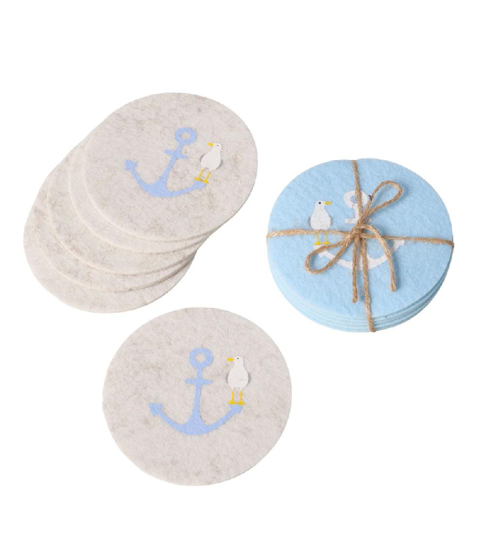 Wadiga Set De 12 Dessous De Verres Ronds En Feutre Ancres 10cm
