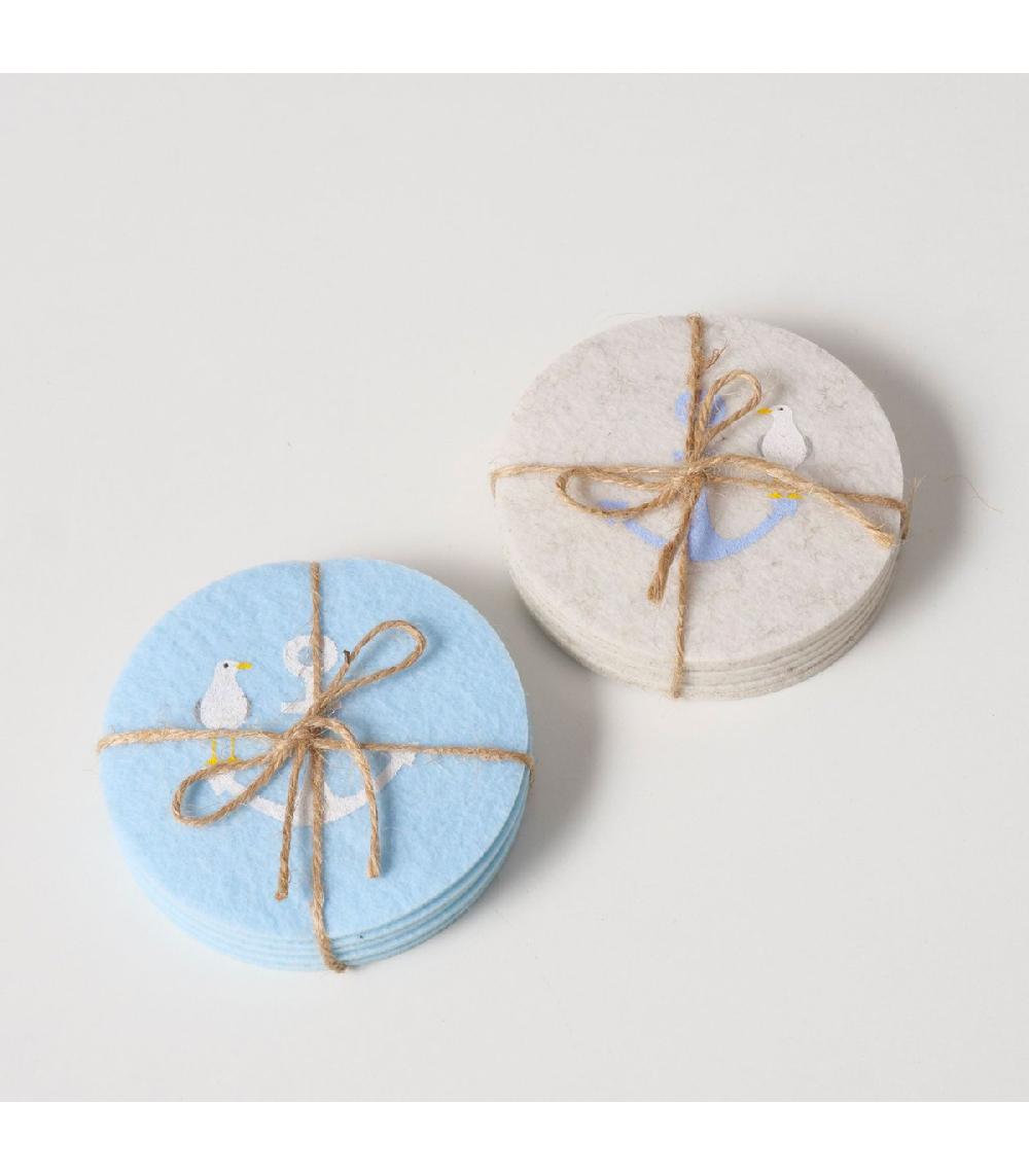 Wadiga Set De 12 Dessous De Verres Ronds En Feutre Ancres 10cm