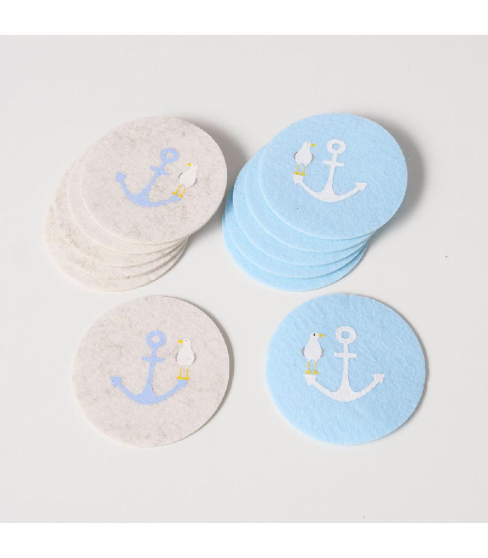 Wadiga Set De 12 Dessous De Verres Ronds En Feutre Ancres 10cm