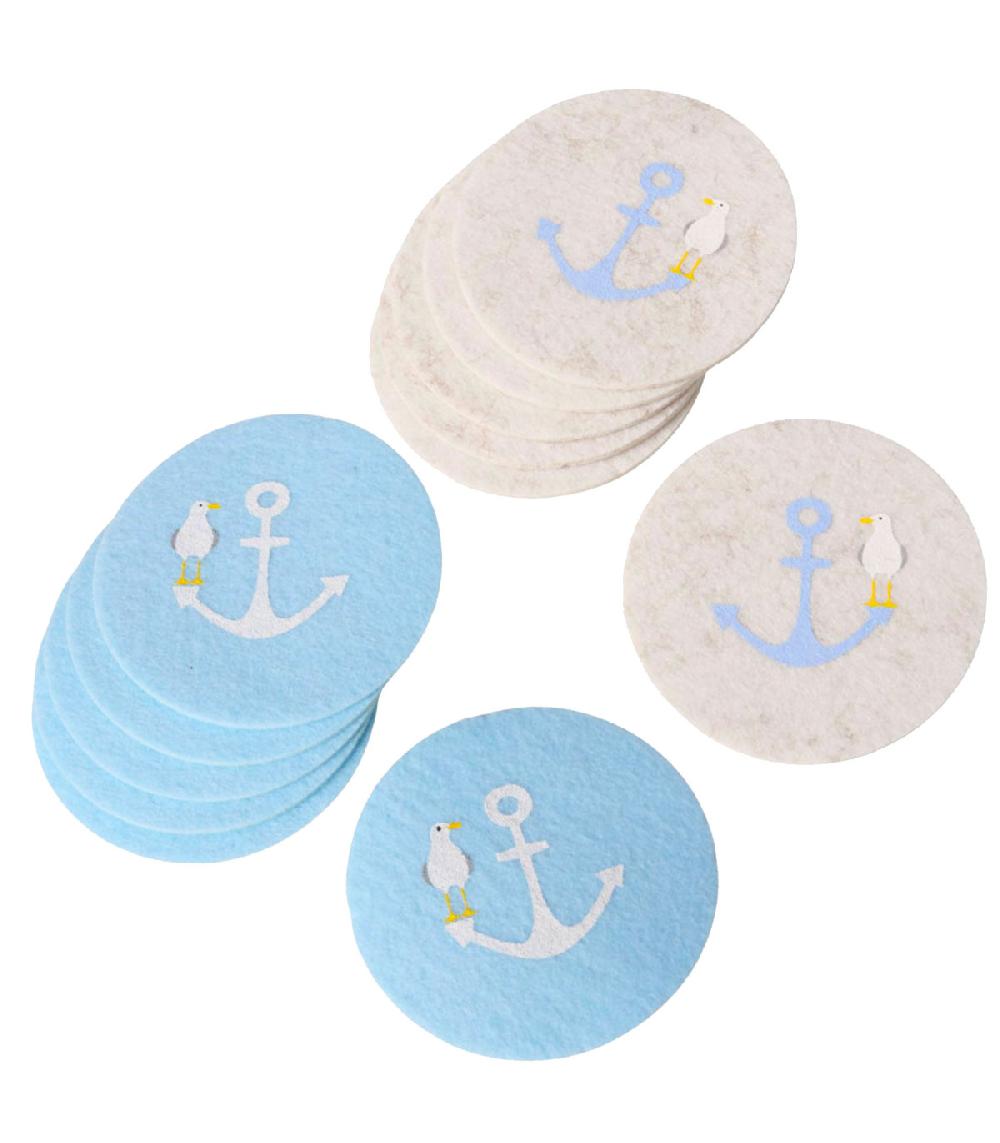 wadiga Set de 12 dessous de verres ronds en feutre ancres 10cm