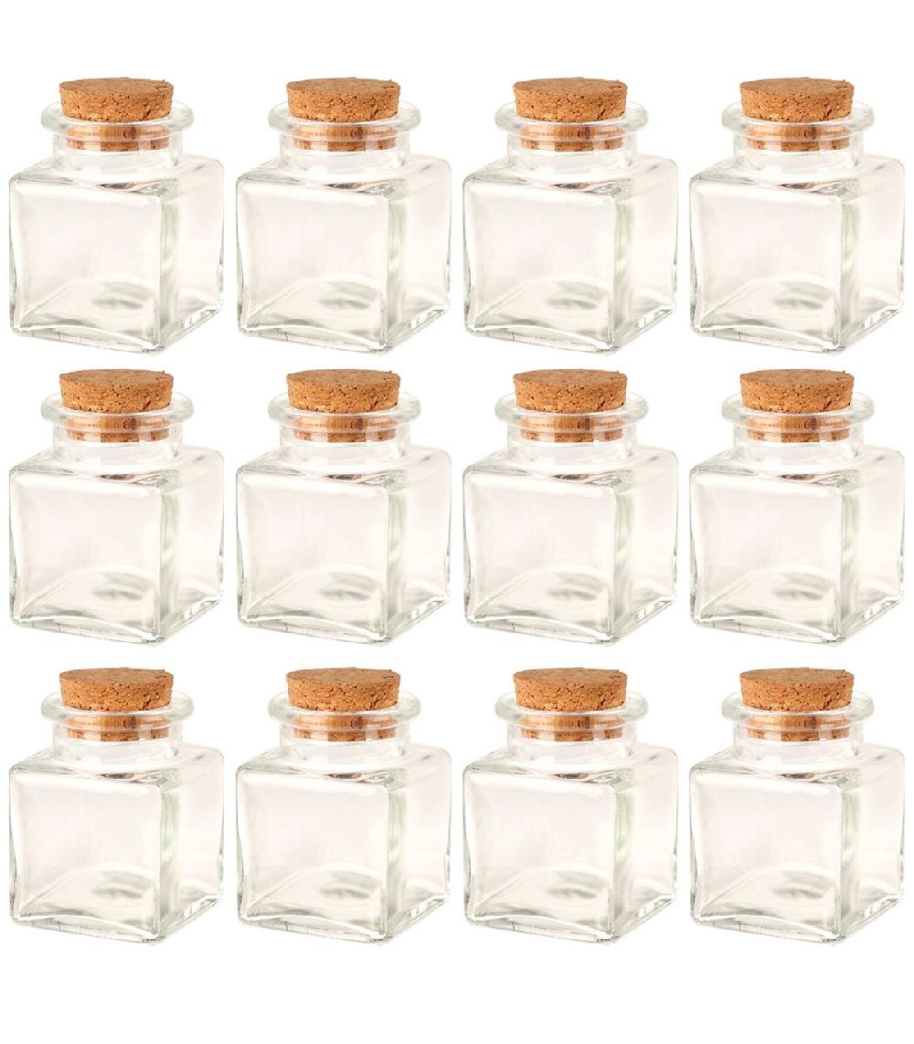 wadiga Set de 12 pots à épices en verre et bouchons liège 4.5x4.5x6.5cm