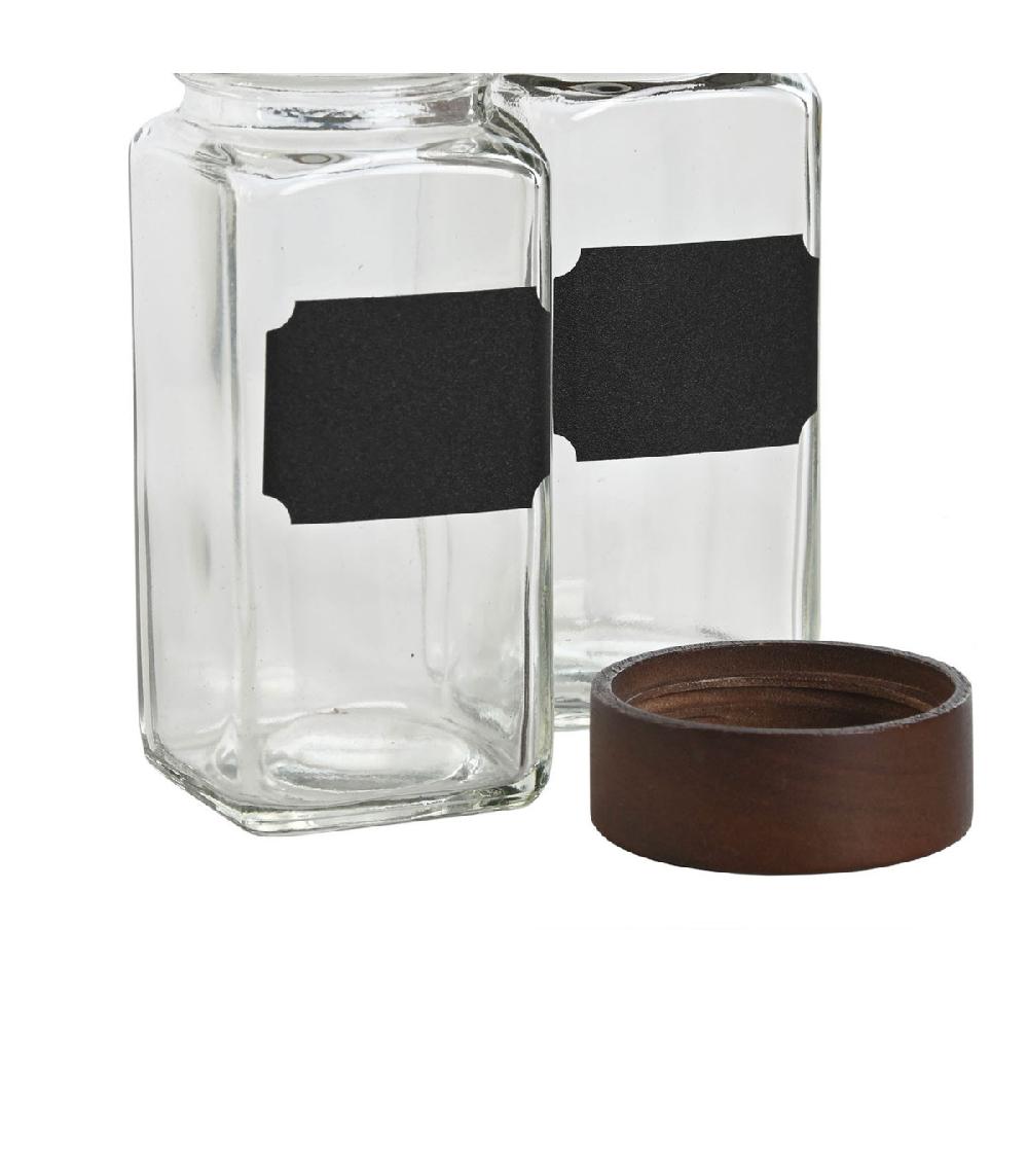 Wadiga Set De 12 Pots à épices En Verre Et Support En Bois 20.5x16.5x13cm