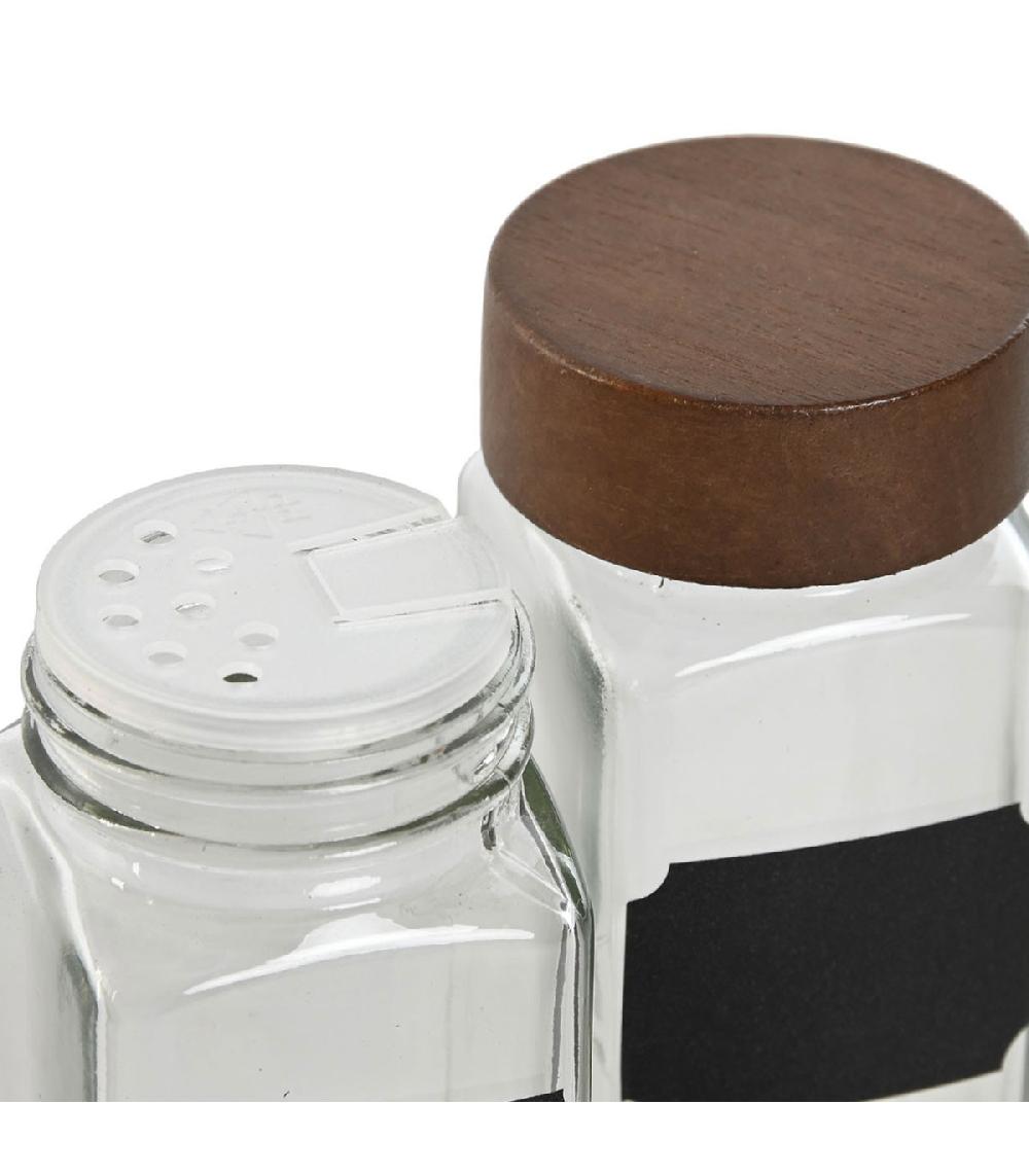 Wadiga Set De 12 Pots à épices En Verre Et Support En Bois 20.5x16.5x13cm