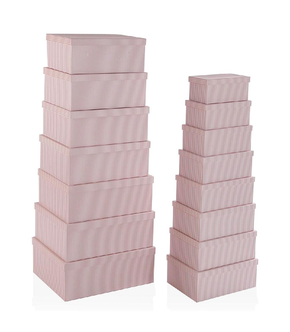 wadiga Set de 15 boîtes de rangement rayées blanc et rose