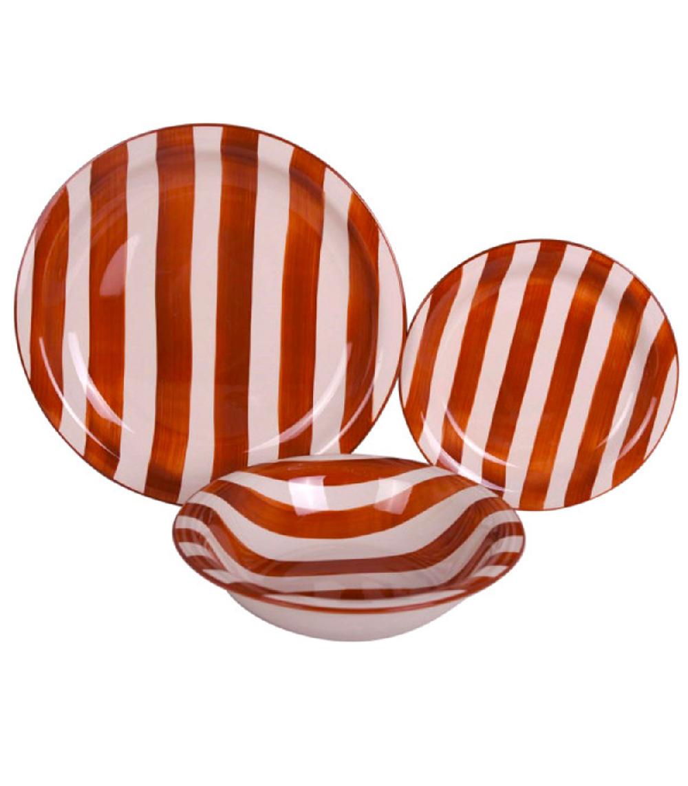 Wadiga Set De 18 Assiettes Faïence Rayures Bleues Jaunes Rouges 27.5x27.5x2.5cm