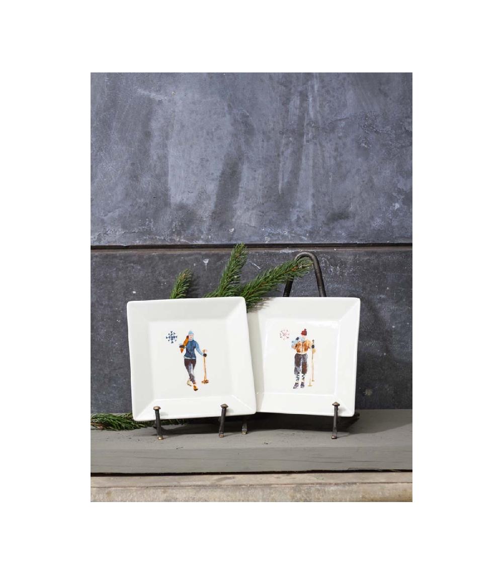 Wadiga Set De 2 Assiettes Creuses En Céramique Blanche Skieurs Flocon