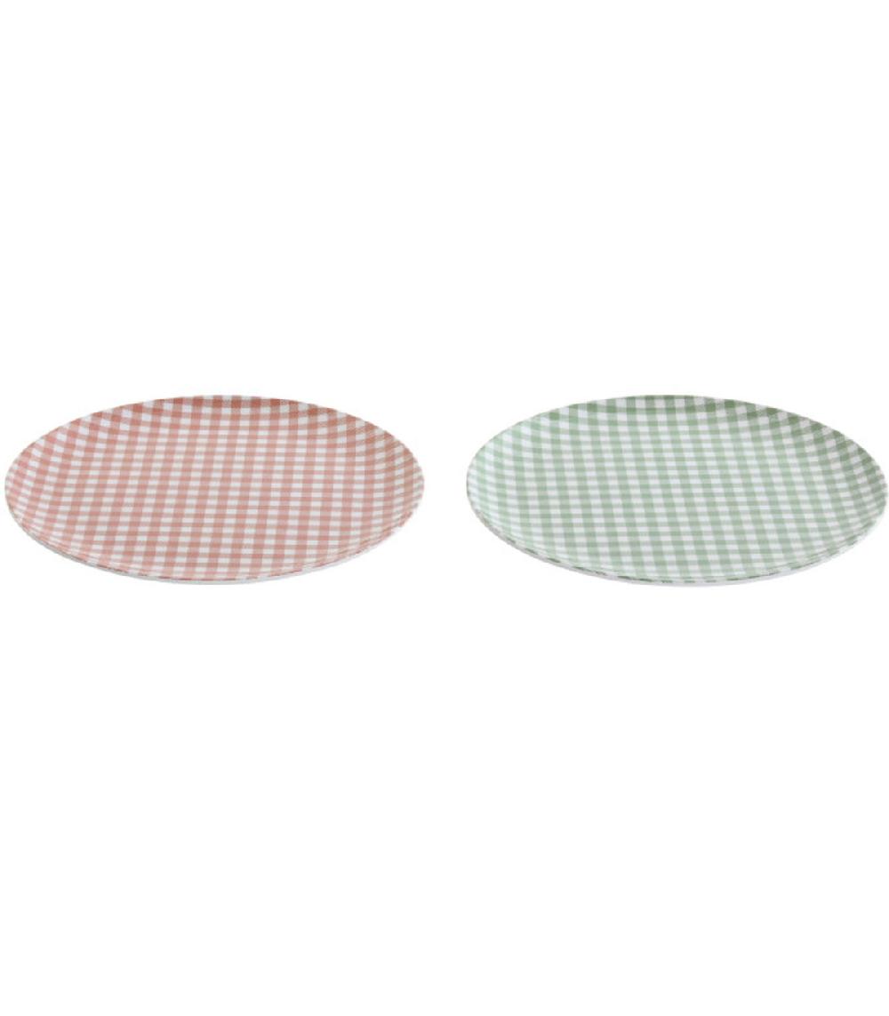 Wadiga Set De 2 Assiettes En Mélamine Vichy Vert Et Rouge 20x20x1cm