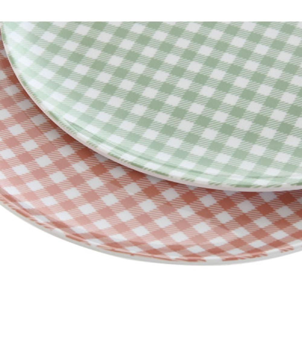 Wadiga Set De 2 Assiettes En Mélamine Vichy Vert Et Rouge 20x20x1cm