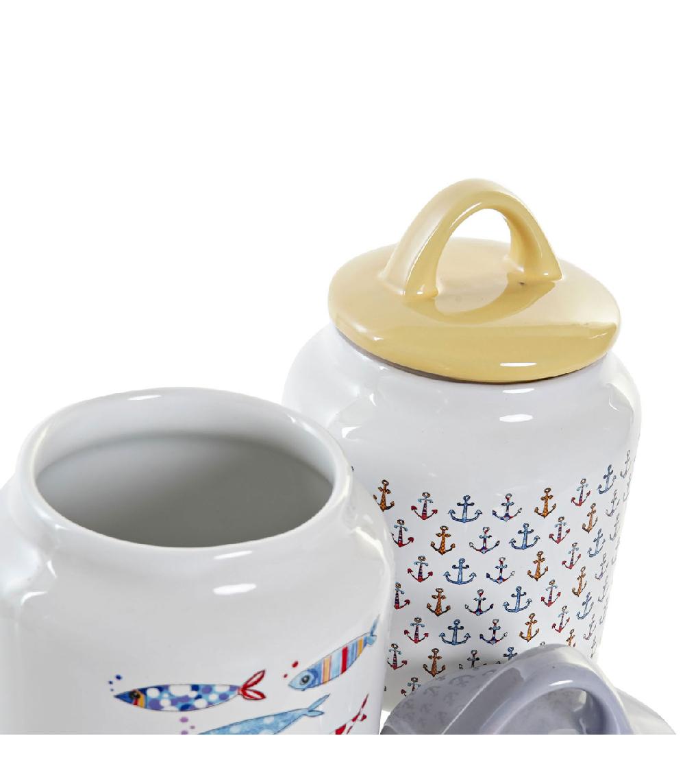 Wadiga Set De 2 Bocaux Cuisine En Grès Ancres Et Poissons 11x11x16cm