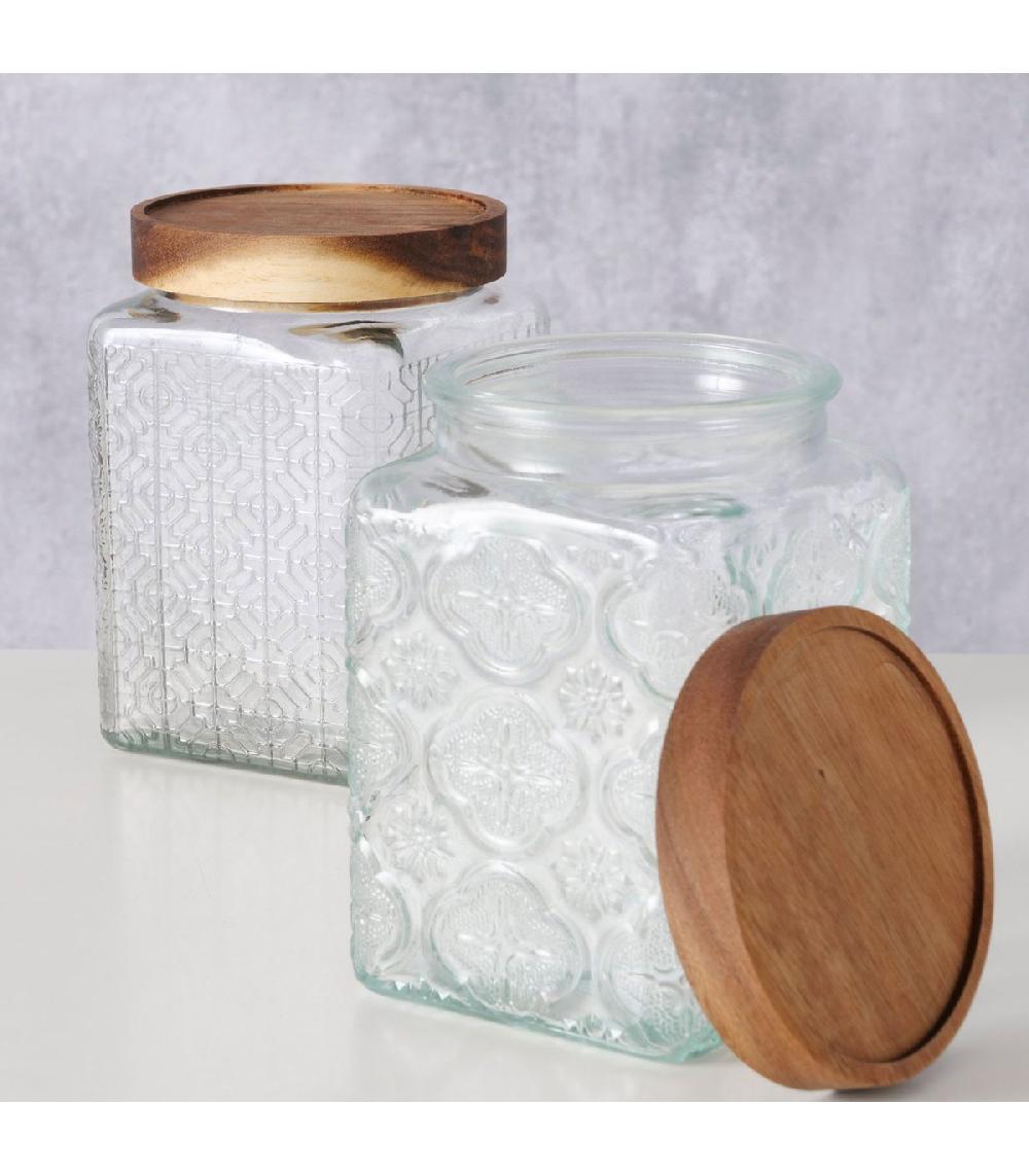 Wadiga Set De 2 Bocaux Cuisine En Verre Avec Bouchon Bois 800ML
