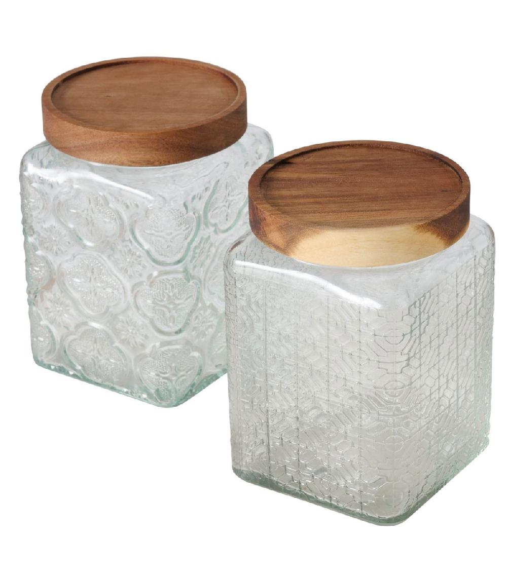 wadiga Set de 2 bocaux cuisine en verre avec bouchon bois 800ML