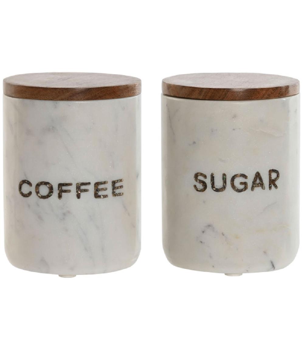 wadiga Set de 2 bocaux en marbre et couvercles bois coffee sugar 10x10x14cm