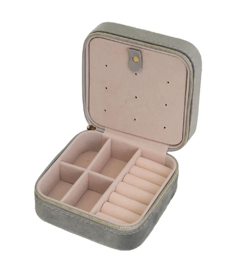 Wadiga Set De 2 Boîtes à Bijoux De Voyage Velours Beige Et Gris 10x10x4.5cm