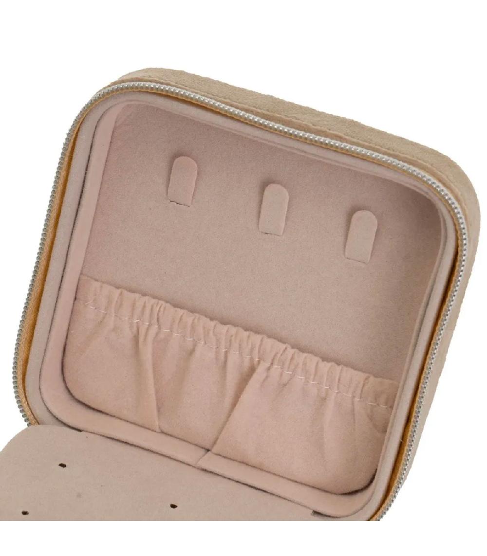 Wadiga Set De 2 Boîtes à Bijoux De Voyage Velours Beige Et Gris 10x10x4.5cm