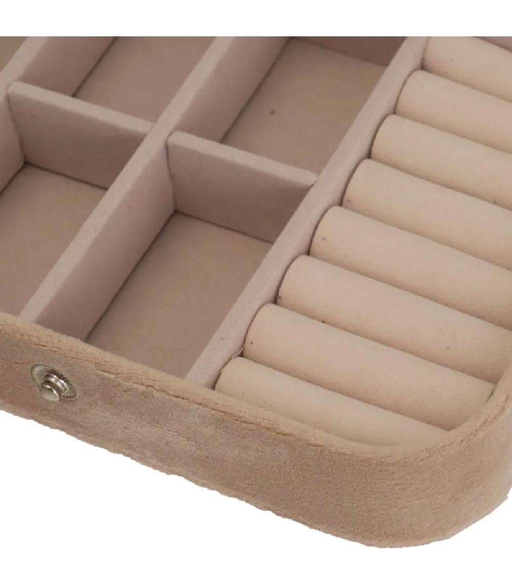Wadiga Set De 2 Boîtes à Bijoux De Voyage Velours Beige Et Gris 16x11x5cm