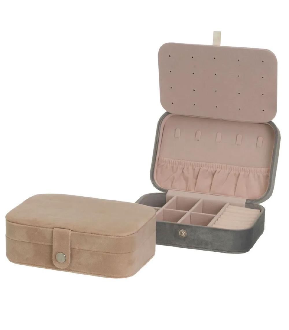 wadiga Set de 2 boîtes à bijoux de voyage velours beige et gris 16x11x5cm