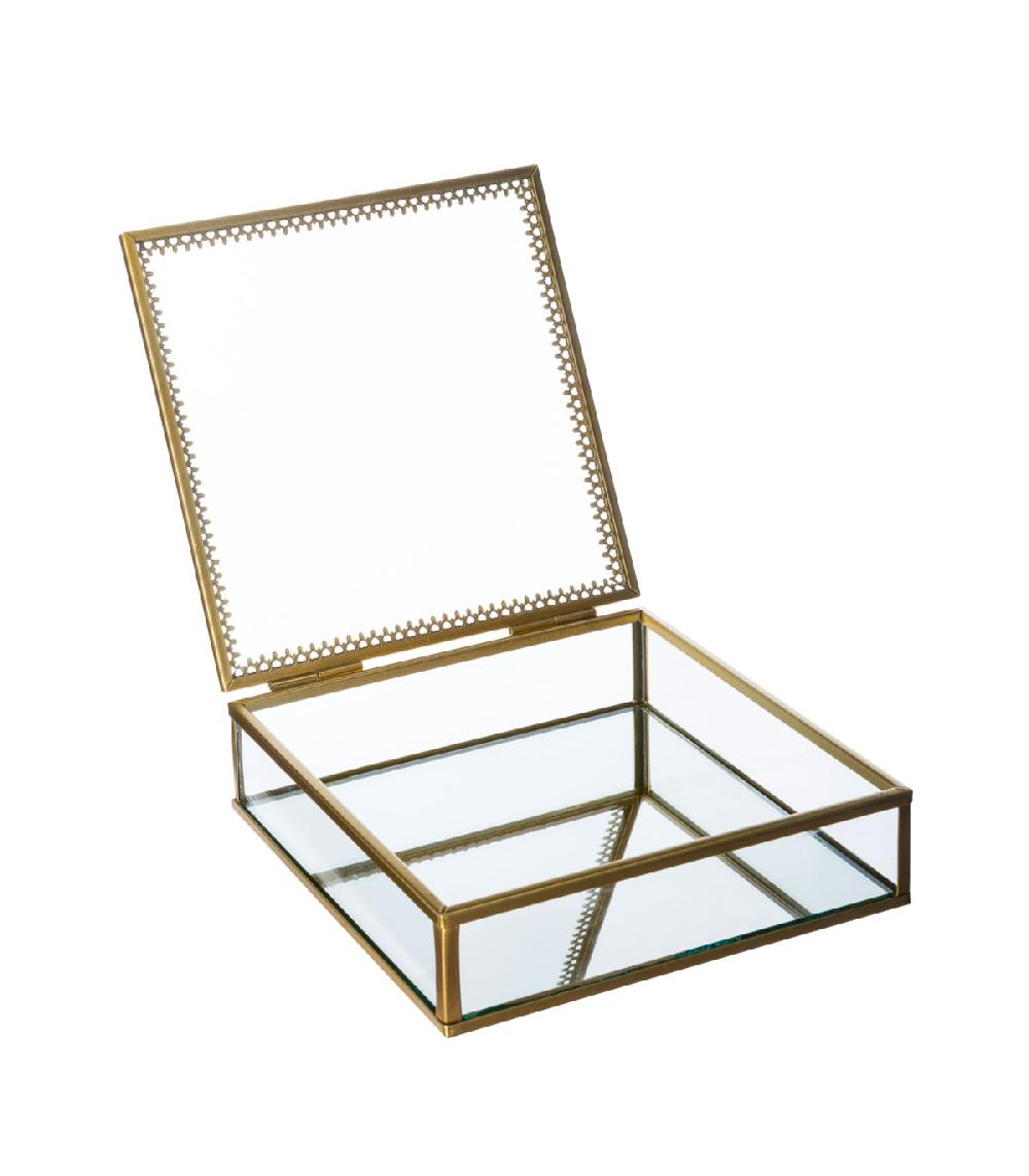 Wadiga Set De 2 Boîtes à Bijoux En Métal Doré Et Verre 18.5x18.2x5.6cm