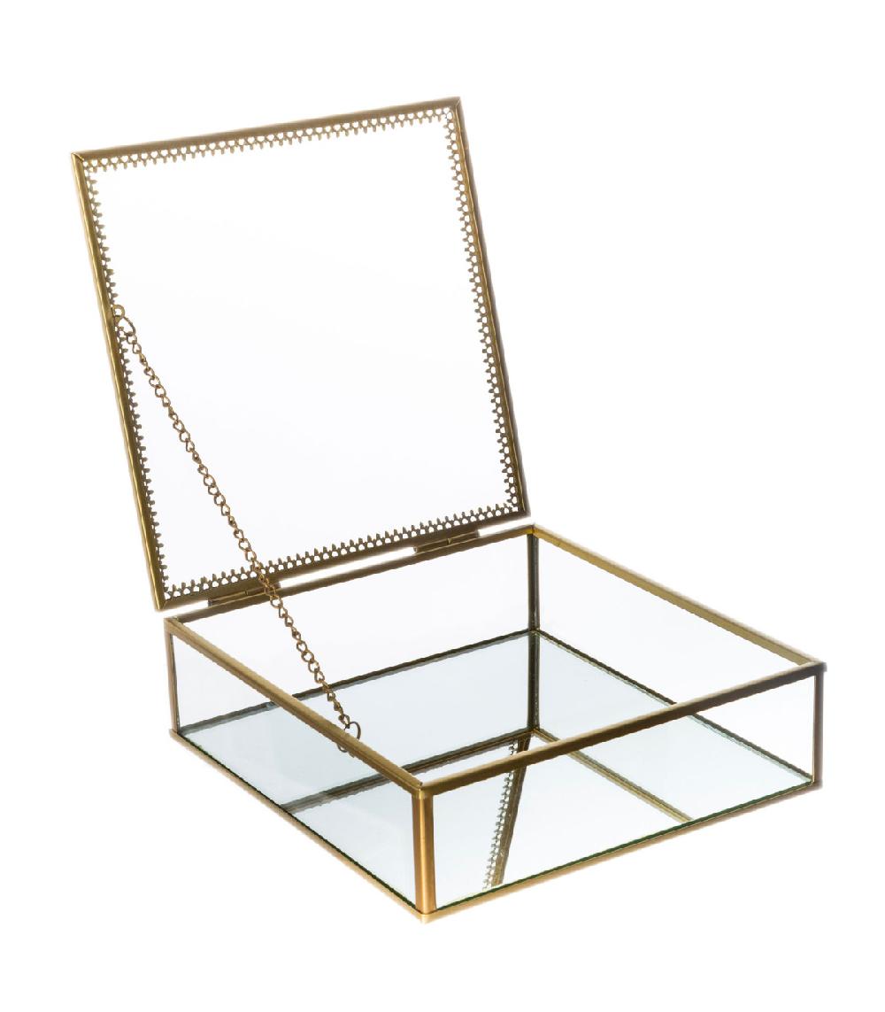 Wadiga Set De 2 Boîtes à Bijoux En Métal Doré Et Verre 18.5x18.2x5.6cm