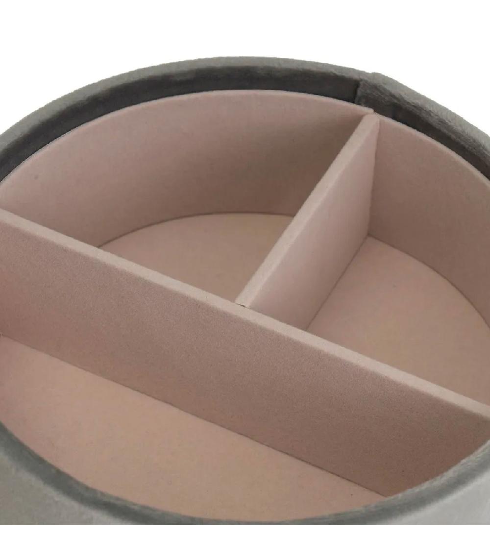 Wadiga Set De 2 Boîtes à Bijoux Rondes Velours Beige Et Gris 16x16x6.5cm