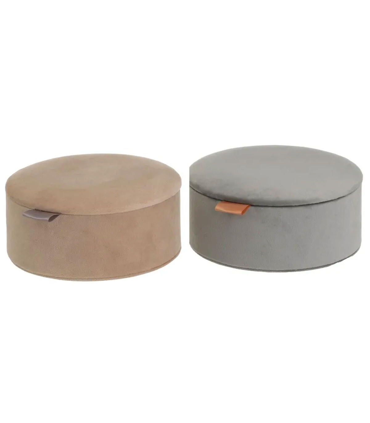 Wadiga Set De 2 Boîtes à Bijoux Rondes Velours Beige Et Gris 16x16x6.5cm