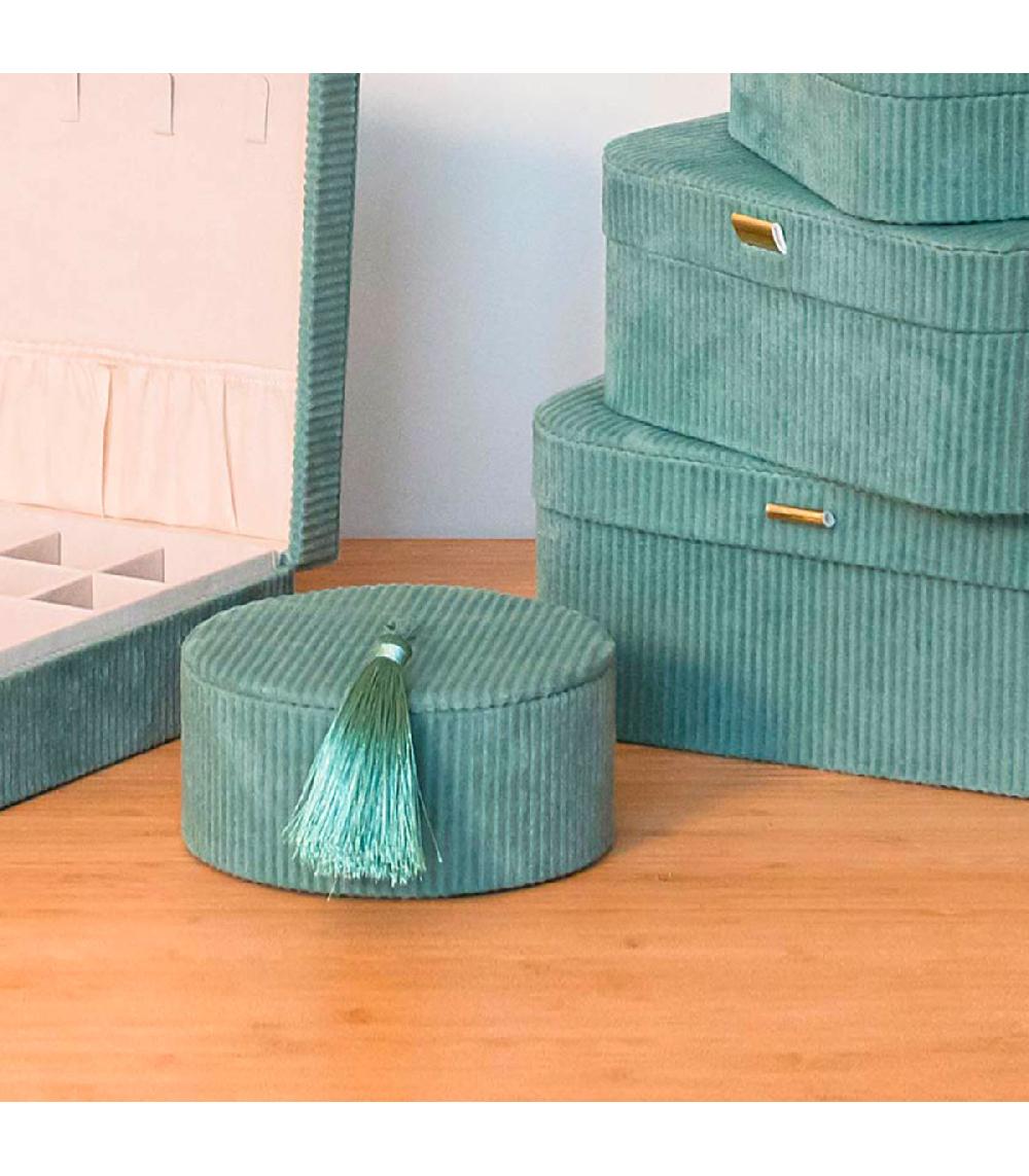 Wadiga Set De 2 Boîtes à Bijoux Rondes Velours Côtelé 13x13x6.5cm