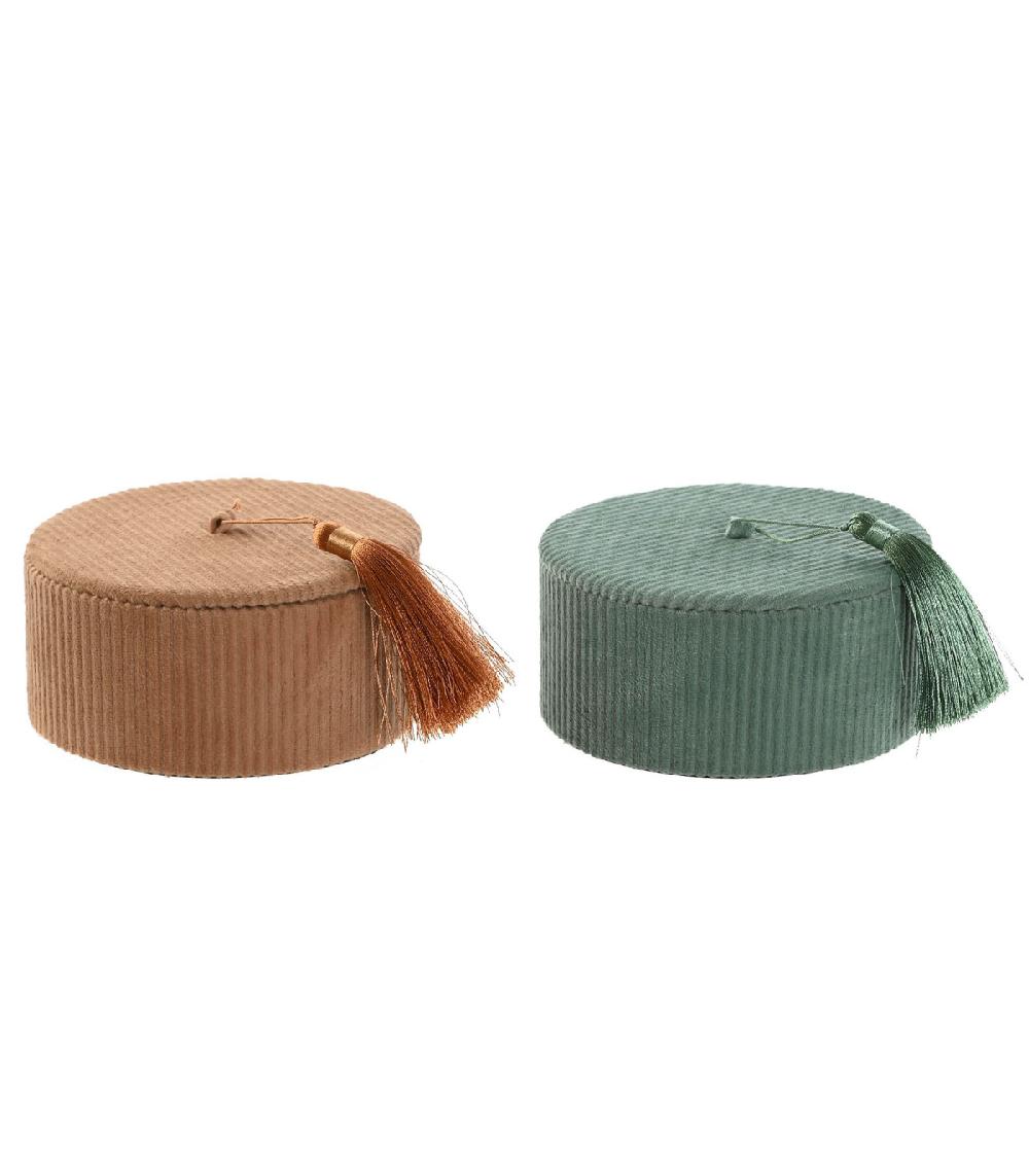 wadiga Set de 2 boîtes à bijoux rondes velours côtelé 13x13x6.5cm