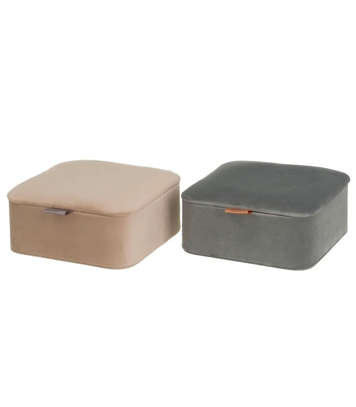 Wadiga Set De 2 Boîtes à Bijoux Velours Beige Et Gris 16x16x6.5cm