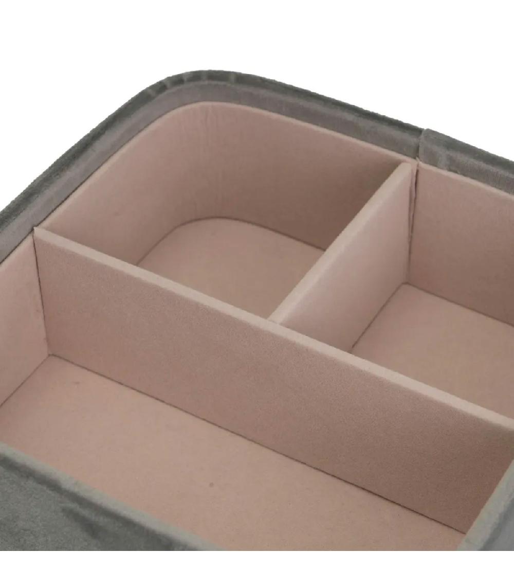 Wadiga Set De 2 Boîtes à Bijoux Velours Beige Et Gris 16x16x6.5cm