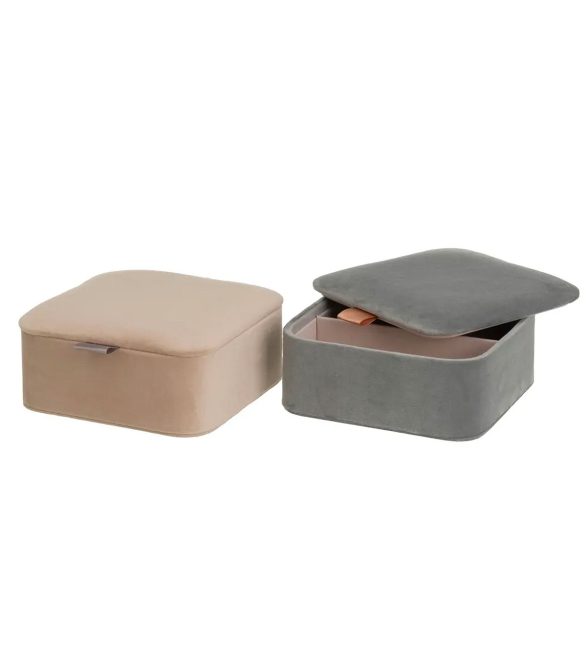 wadiga Set de 2 boîtes à bijoux velours beige et gris 16x16x6.5cm