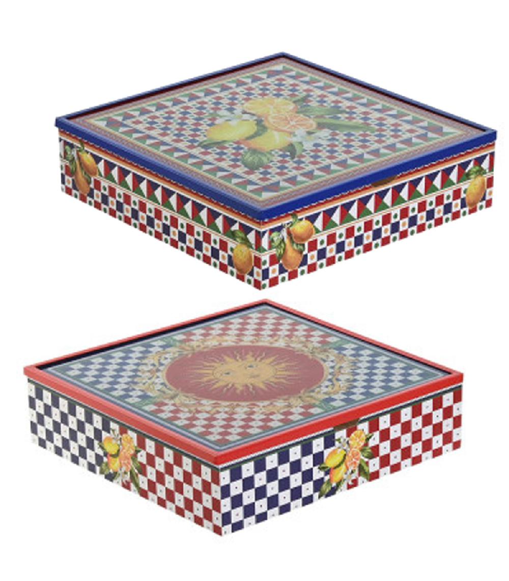 wadiga Set de 2 boîtes à infusions multicolores 9 compartiments citrons 24x24x6.5cm