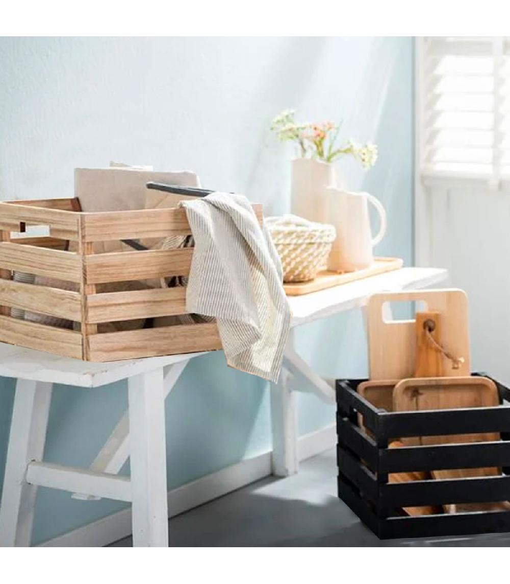 Wadiga Set De 2 Boîtes De Rangement En Bois Pliables 27x37x22cm