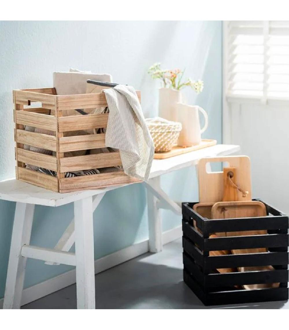 Wadiga Set De 2 Boîtes De Rangement En Bois Pliables 30x30x30cm