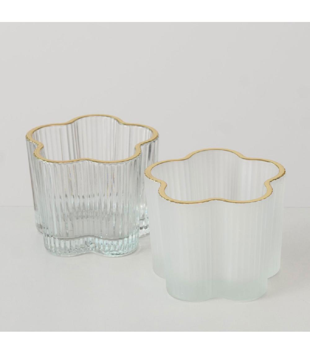 Wadiga Set De 2 Bougeoirs En Verre Strié Et Liseré Doré 7.5x7.5x6cm