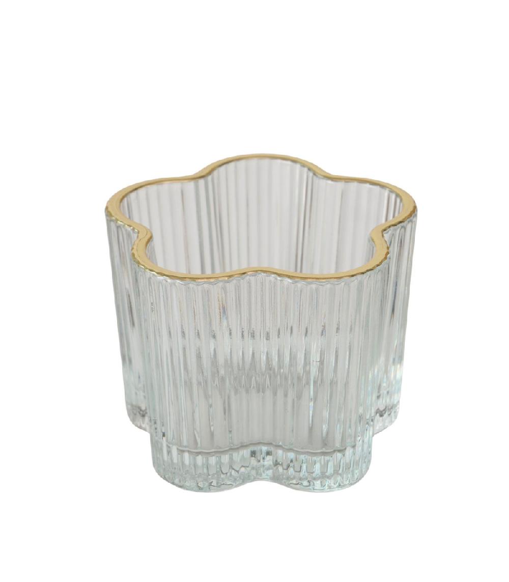 Wadiga Set De 2 Bougeoirs En Verre Strié Et Liseré Doré 7.5x7.5x6cm
