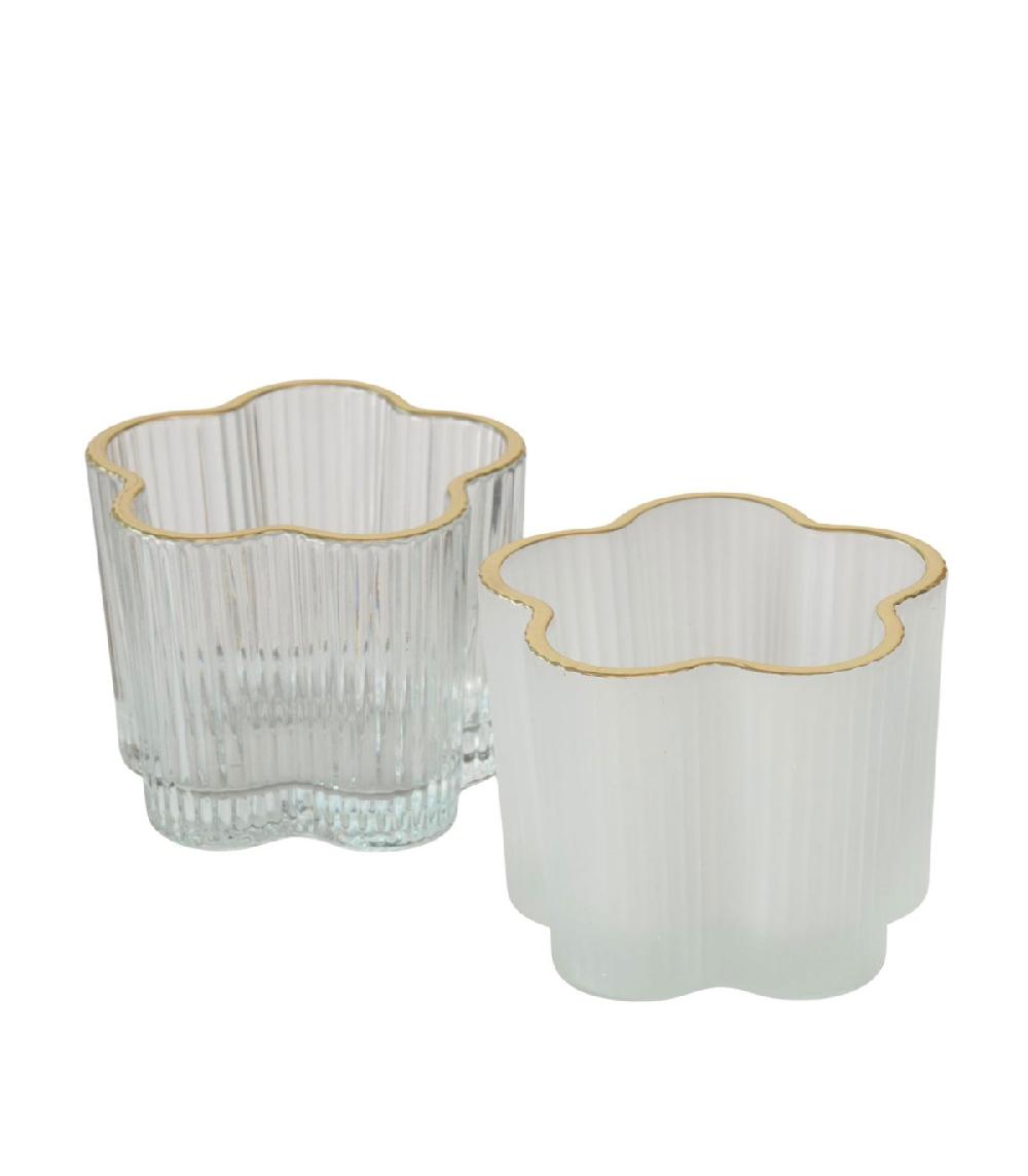 wadiga Set de 2 bougeoirs en verre strié et liseré doré 7.5x7.5x6cm