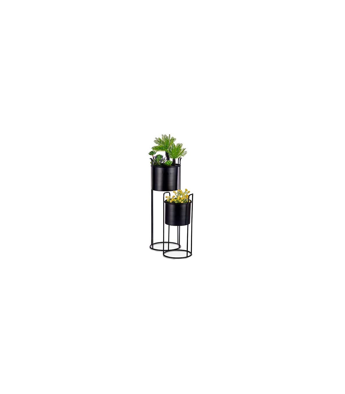 Wadiga Set De 2 Cache-Pots Sur Pied Ronds En Métal Noir