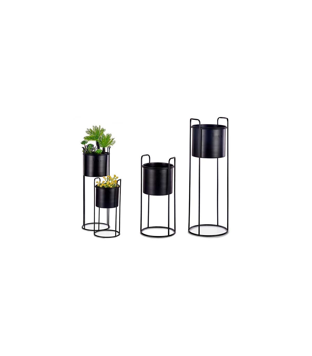 Wadiga Set De 2 Cache-Pots Sur Pied Ronds En Métal Noir