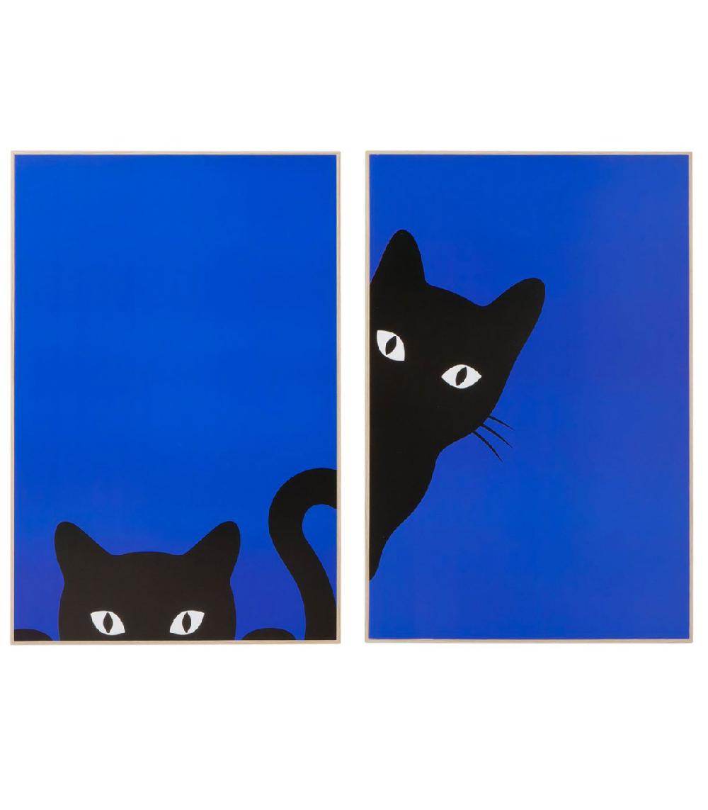 wadiga Set de 2 cadres décoratifs bois chats 40x3x60cm